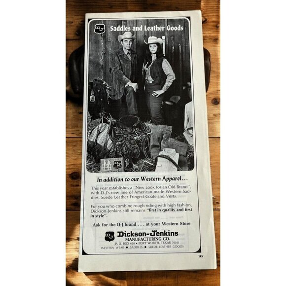 Dickson Jenkins Vintage Print Ad 1970s Western Apparel Saddles Leather Goods - Picture 1 of 6